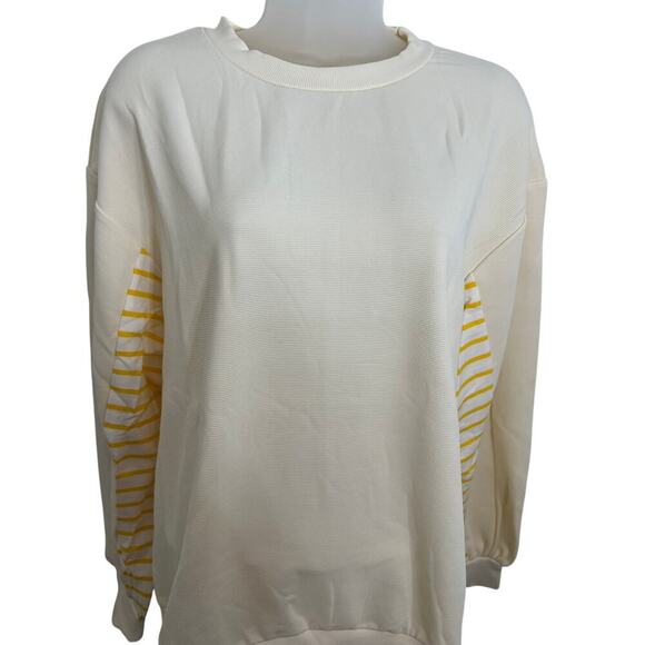Women Sweater Pullover Top Yellow Striped Long Sleeve Size Small Polyester - Picture 2 of 7